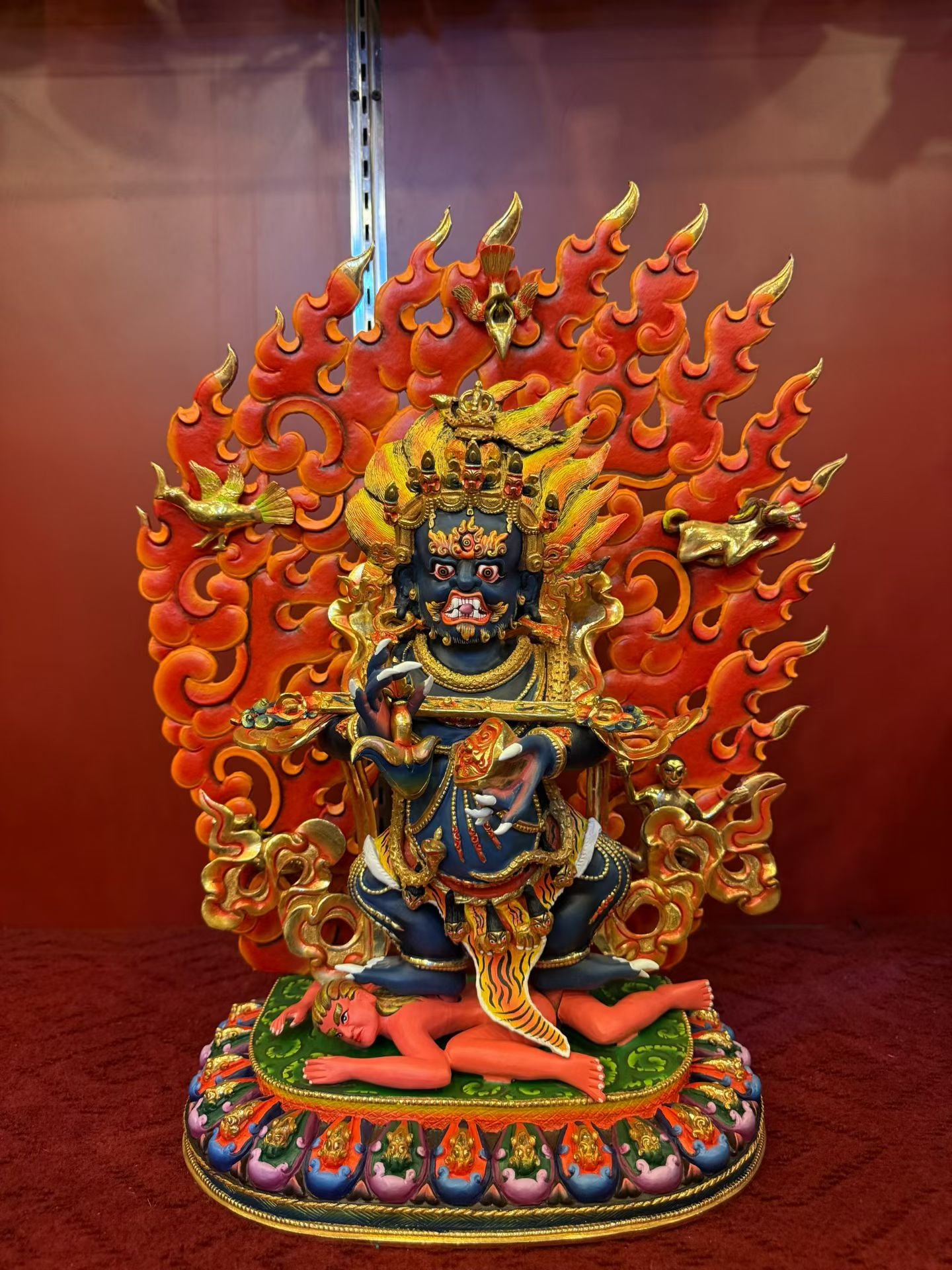 50cm Two-Armed Mahakala Pure Copper Hand-Carved Masterwork – Tibetan Buddhist Dharma Protector Statue, Painted Sculpture from Nepal – Handmade Tibetan Buddhist Statue, Lost-Wax Cast Himalayan Art from Nepal