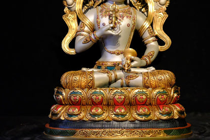 Vajrasattva (Dorje Sempa) Buddha Statue 42cm / 16.5" Hand-Carved Copper Gilded Painted with Mandorla – Masterwork Himalayan Art Nepal