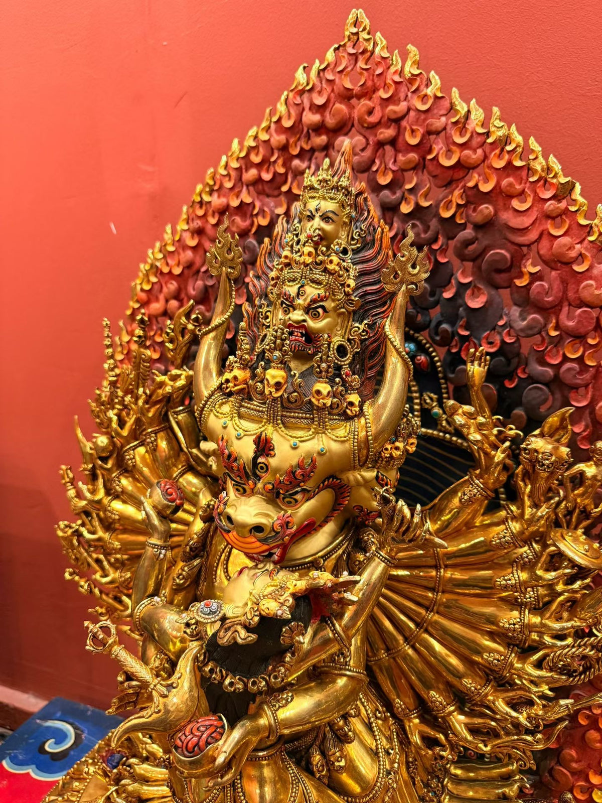 Yamantaka Buddha Statue 65cm / 25.6" Hand-Carved Copper Gilded – Vajrabhairava Botree Arts Himalayan Art – Handmade Tibetan Buddhist Statue, Lost-Wax Cast Himalayan Art from Nepal