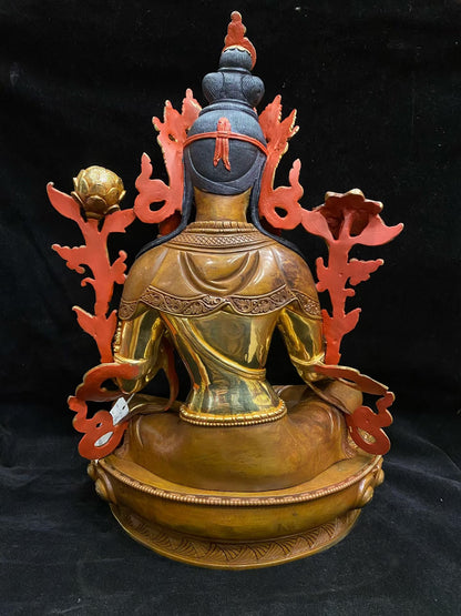 Green Tara (Mother of Liberation) Buddha Statue 45cm / 17.7" Hand-Carved Pure Copper Partial Gilded – Himalayan Art Nepal