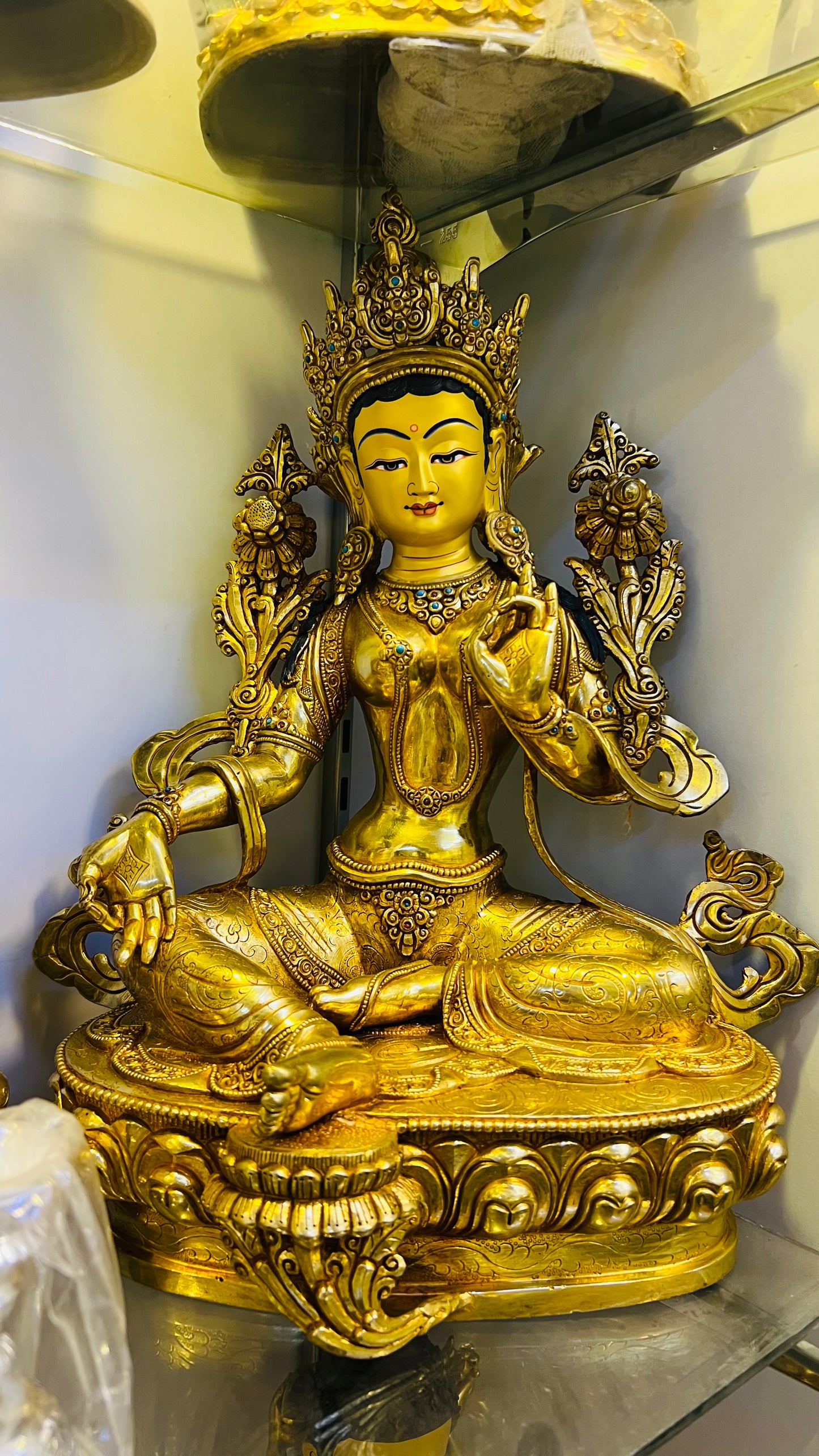 Green Tara Buddha Statue 33cm / 13" Hand-Carved Copper Gilded – Syamatara Sacred Art Collection Nepal – Handmade Tibetan Buddhist Statue, Lost-Wax Cast Himalayan Art from Nepal