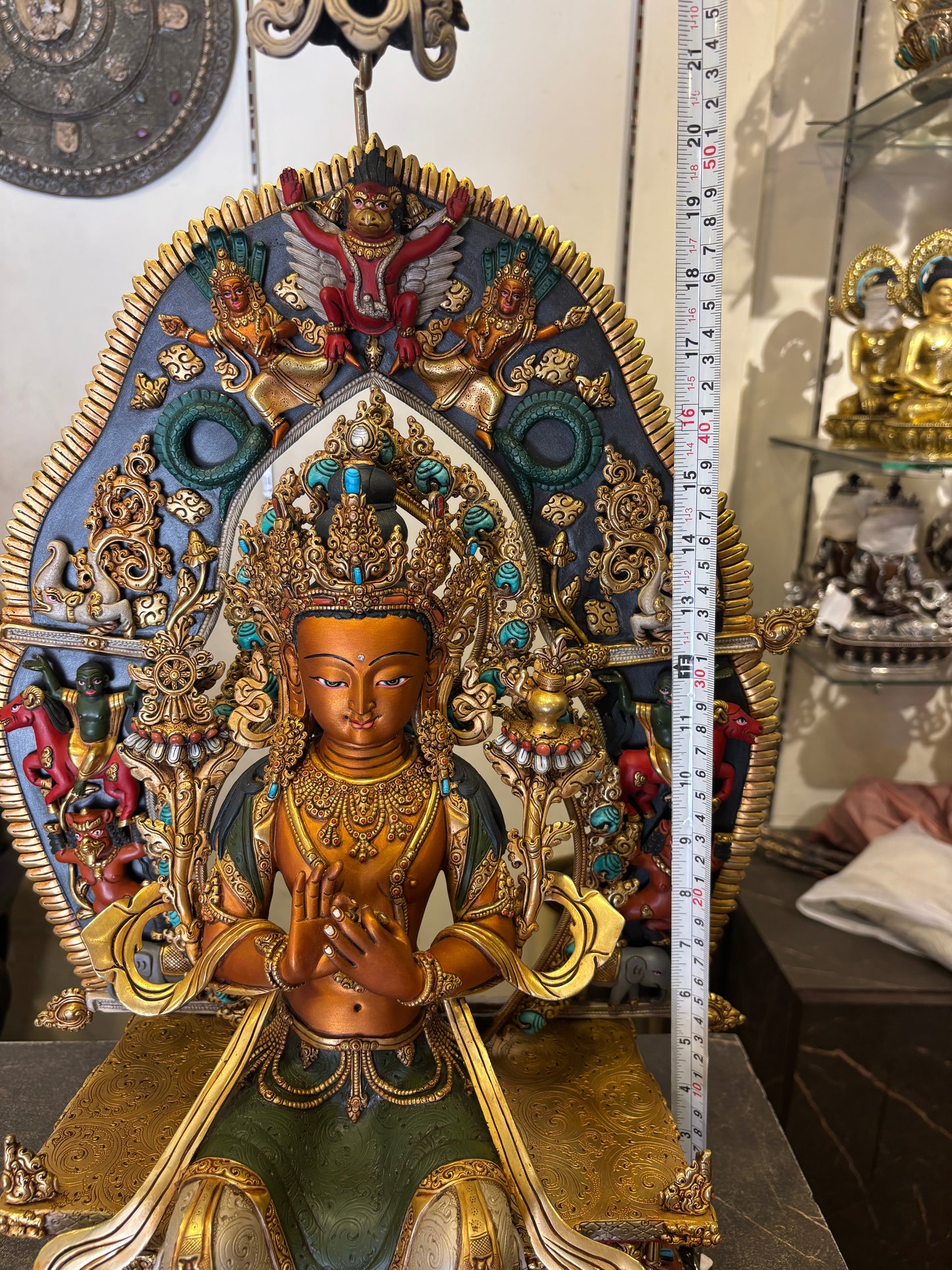 Maitreya Buddha Statue 60cm / 23.6" Hand-Carved Copper Painted – Future Buddha Ancient Technique Masterwork Nepal – Handmade Tibetan Buddhist Statue, Lost-Wax Cast Himalayan Art from Nepal