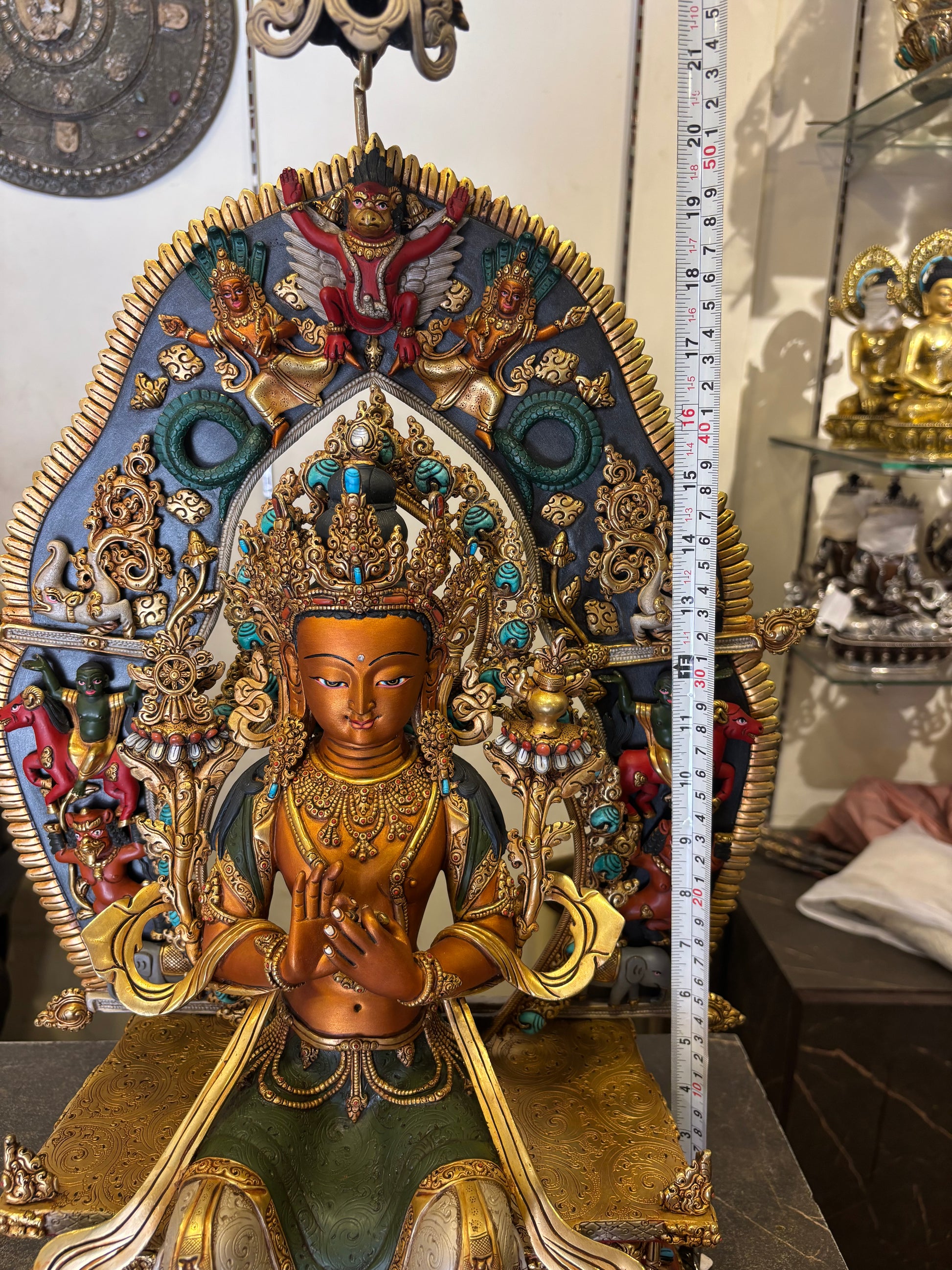 Maitreya Buddha Statue 60cm / 23.6" Hand-Carved Copper Painted – Future Buddha Ancient Technique Masterwork Nepal | Bo Tree Arts