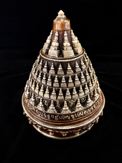 108 Stupa Buddha Statue 21cm / 8.3" Hand-Carved Copper Silver-Gilt – Sacred Relic Shrine Botree Arts Collection