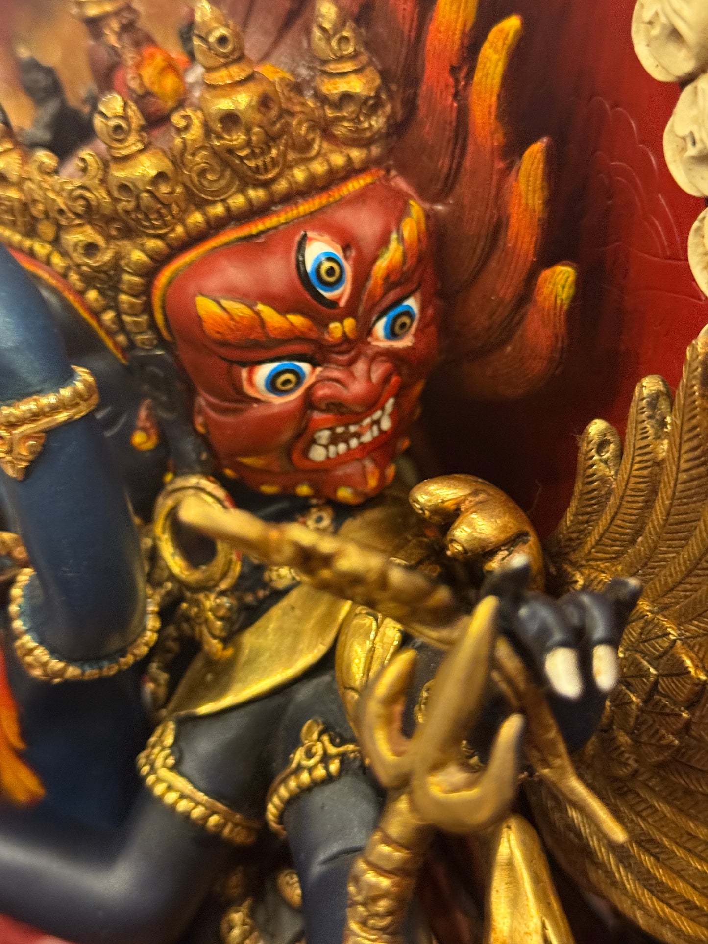 Dorje Phurba/Vajrakilaya Buddha Statue 35cm / 13.8" Hand-Carved Copper Painted with Gilded Accents – Himalayan Art Nepal – Handmade Tibetan Buddhist Statue, Lost-Wax Cast Himalayan Art from Nepal