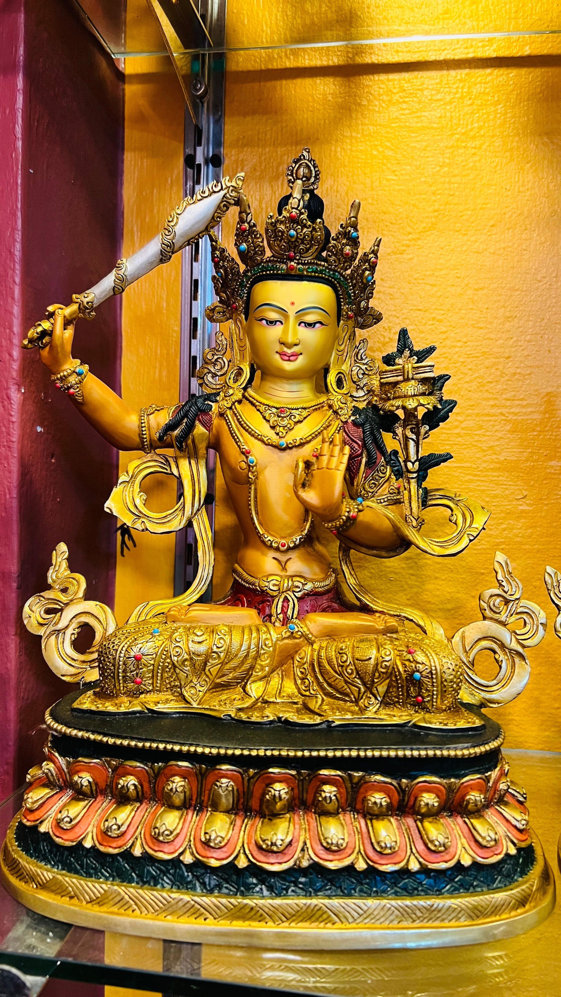 Manjushri Buddha Statue 33cm / 13" Hand-Carved Copper Painted – Ancient Technique Masterwork Himalayan Art Nepal | Bo Tree Arts