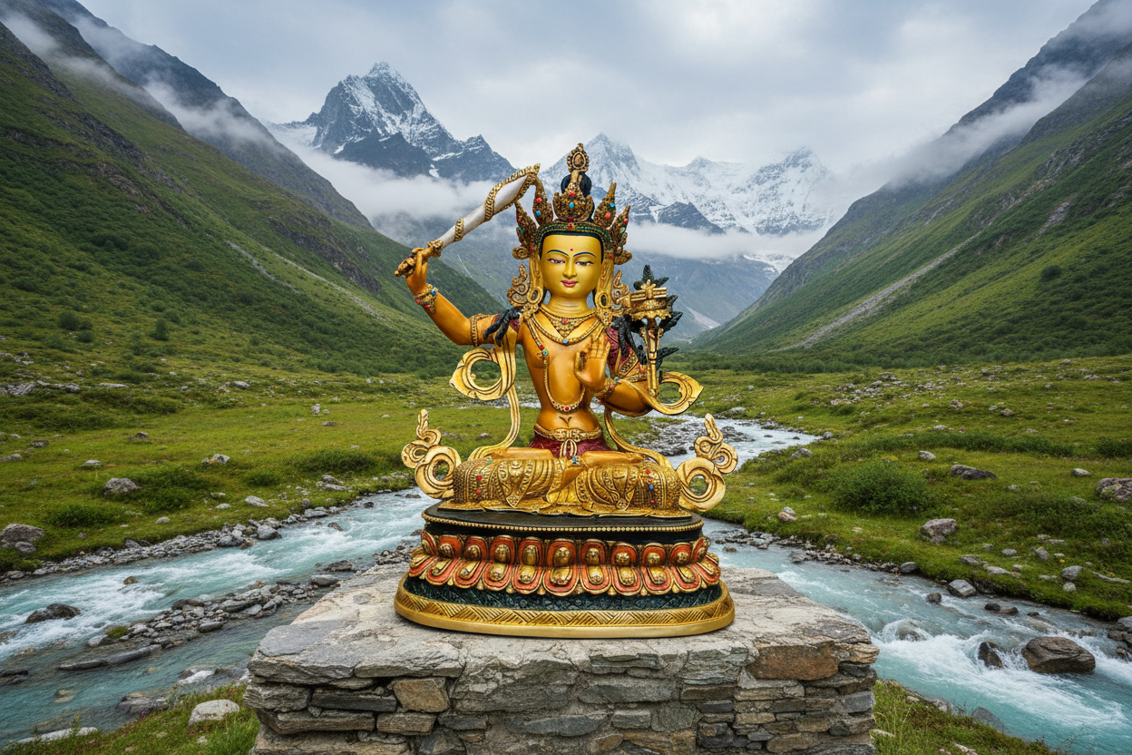Manjushri Buddha Statue 33cm / 13" Hand-Carved Copper Painted – Ancient Technique Masterwork Himalayan Art Nepal – Handmade Tibetan Buddhist Statue, Lost-Wax Cast Himalayan Art from Nepal