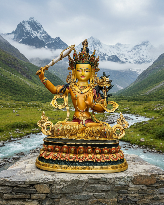 Manjushri Buddha Statue 33cm / 13" Hand-Carved Copper Painted – Ancient Technique Masterwork Himalayan Art Nepal – Handmade Tibetan Buddhist Statue, Lost-Wax Cast Himalayan Art from Nepal
