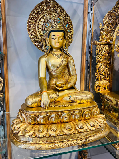 Shakyamuni Buddha Statue 40cm / 15.7" Hand-Carved Copper Gilded with Mandorla – Historical Buddha Botree Arts Himalayan Art