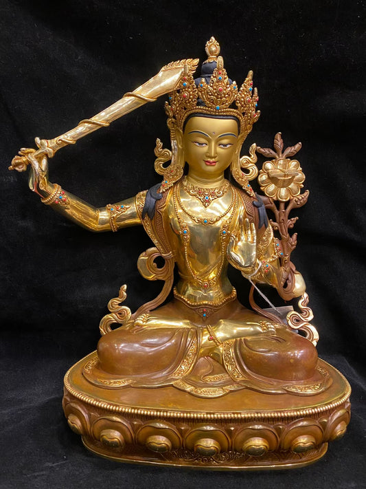 Manjushri (Bodhisattva of Wisdom) Statue 45cm / 17.7" Hand-Carved Pure Copper Partially Gilded – Himalayan Art Nepal | Bo Tree Arts