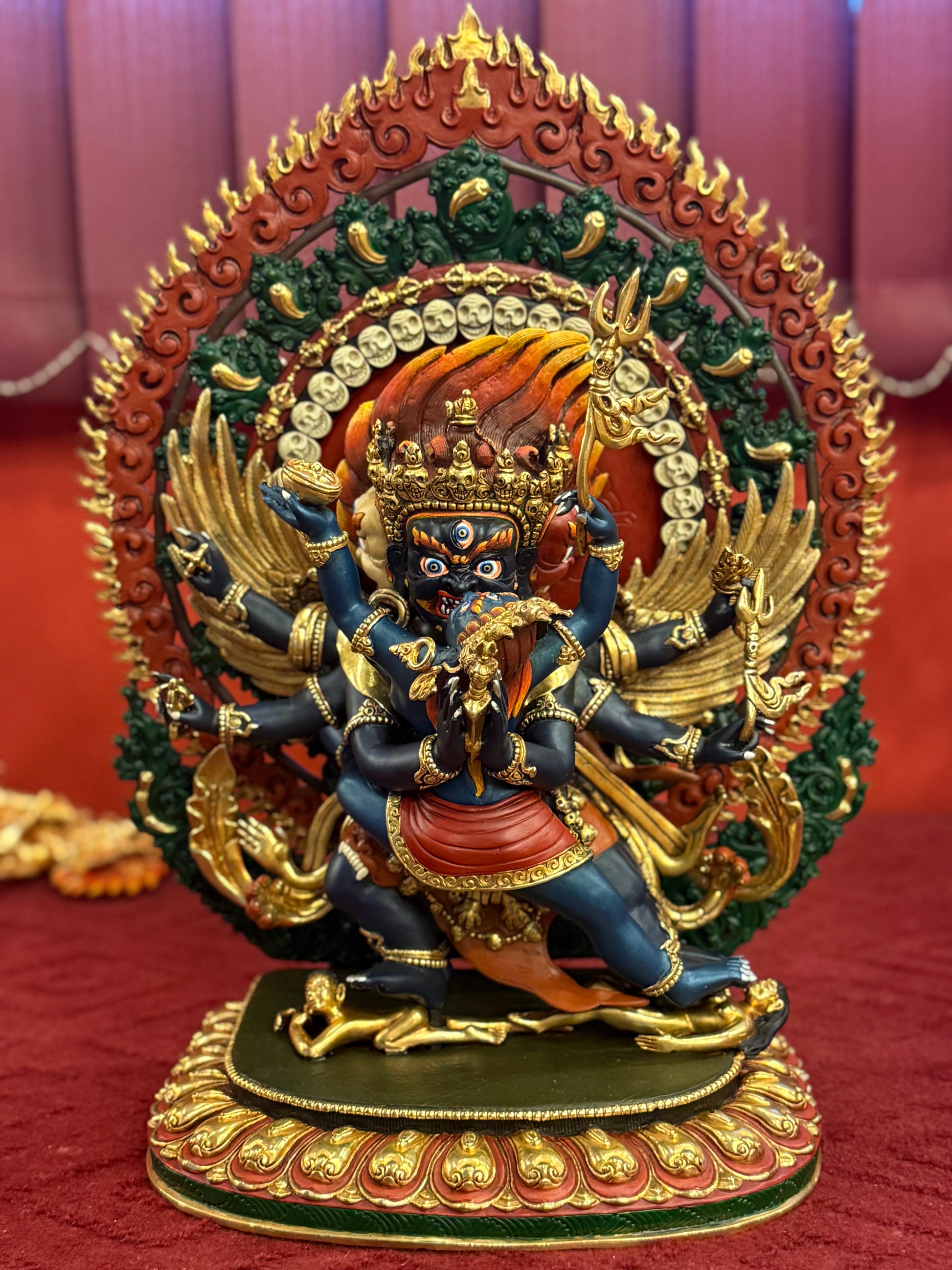 Dorje Phurba/Vajrakilaya Buddha Statue 35cm / 13.8" Hand-Carved Copper Painted with Gilded Accents – Himalayan Art Nepal | Bo Tree Arts