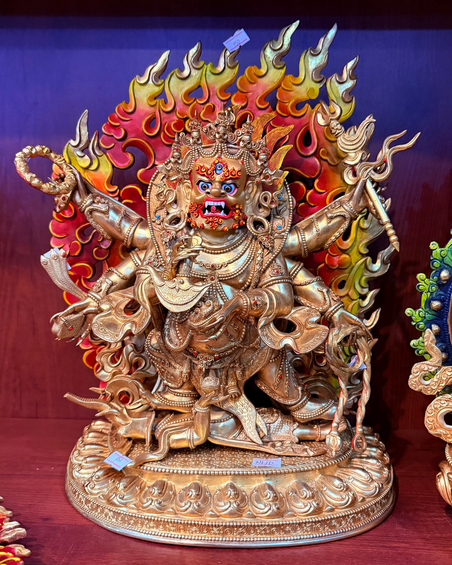 Six-Armed Mahakala Buddha Statue 35cm / 13.8" Hand-Carved Copper Gilded – Dharma Protector Masterwork Botree Arts Nepal – Handmade Tibetan Buddhist Statue, Lost-Wax Cast Himalayan Art from Nepal