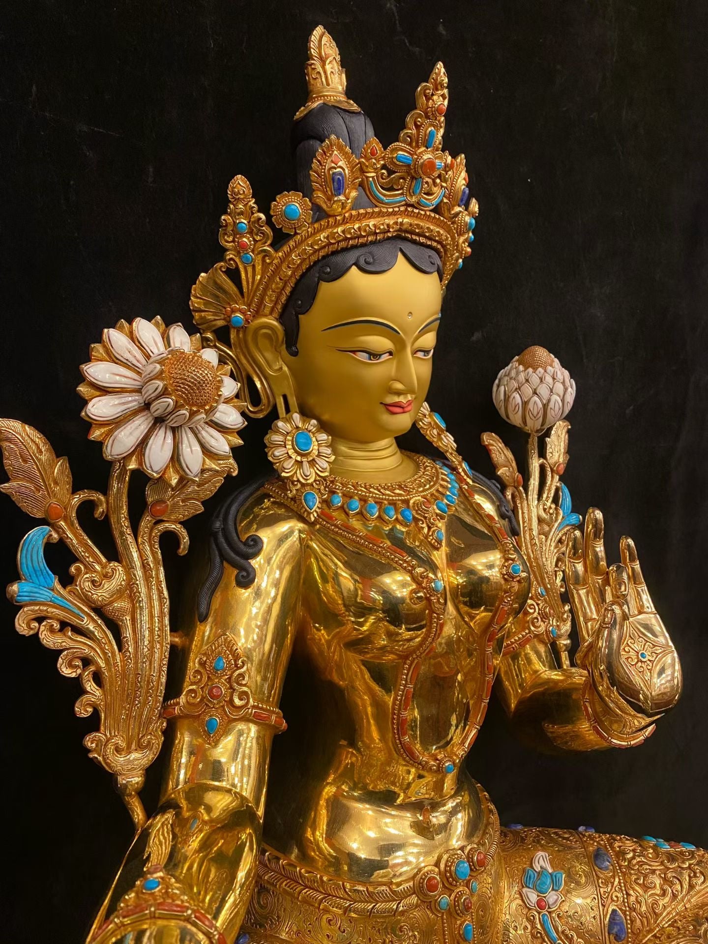 Green Tara (Mother of Liberation) Buddha Statue 86cm / 33.9" Hand-Carved Copper Gilded Himalayan Art Nepal | Bo Tree Arts