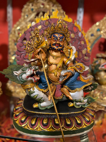 33cm Vaishravana Hand-Carved Pure Copper Painted Statue – Tibetan Buddhist Treasure King, Wealth Deity Sculpture from Nepal