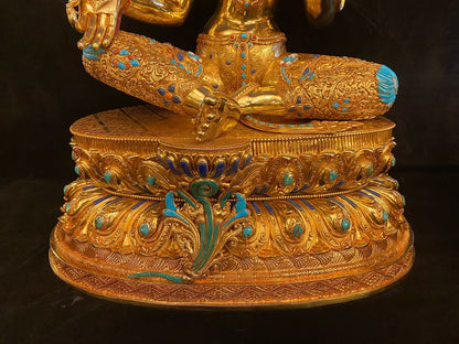 Green Tara (Mother of Liberation) Buddha Statue 86cm / 33.9" Hand-Carved Copper Gilded Himalayan Art Nepal