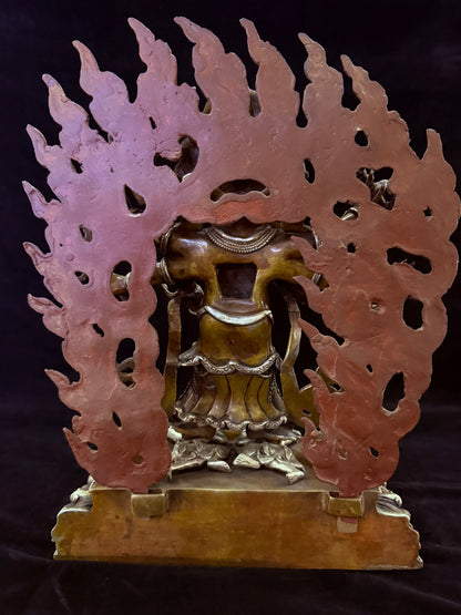 White Mahakala Buddha Statue 34cm / 13.4" Hand-Carved Copper Silver-Gilt – Shadbhuja Sita Botree Arts Masterwork