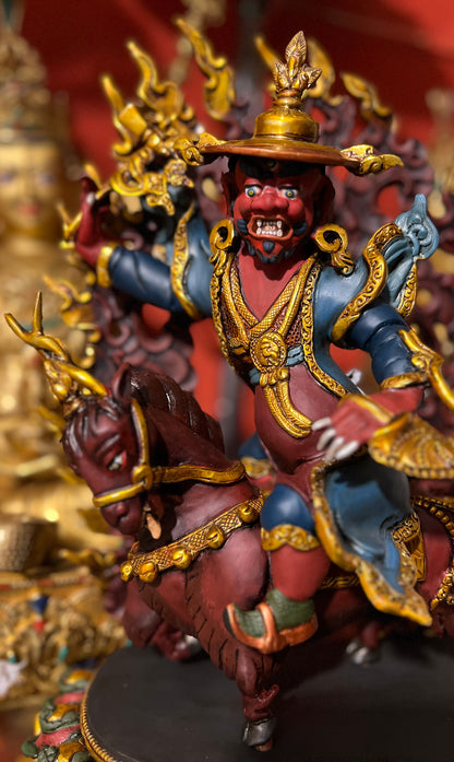 33cm Damchen Garwa Nagpo Handmade Copper Statue – Tibetan Buddhist Dharma Protector Sculpture, Oath-Bound Blacksmith Deity from Nepal
