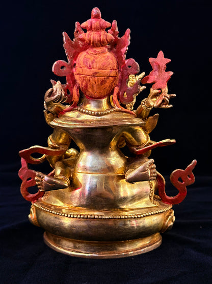 Green Jambhala Buddha Statue 21cm / 8.3" Hand-Carved Copper Gilded – Dzambhala Artisan Masterwork Nepal
