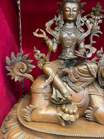 Manjushri & Samantabhadra Buddha Set 48cm / 18.9" Hand-Carved Copper – Wisdom & Action Bodhisattva Duo Botree Arts Masterwork