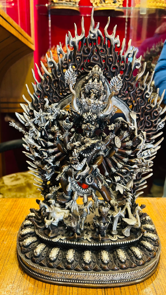 Yamantaka Yab-Yum Statue 37cm / 14.6" Hand-Carved Copper with Silver-Gilt Finish – Vajrabhairava Artisan Masterwork Nepal | Bo Tree Arts