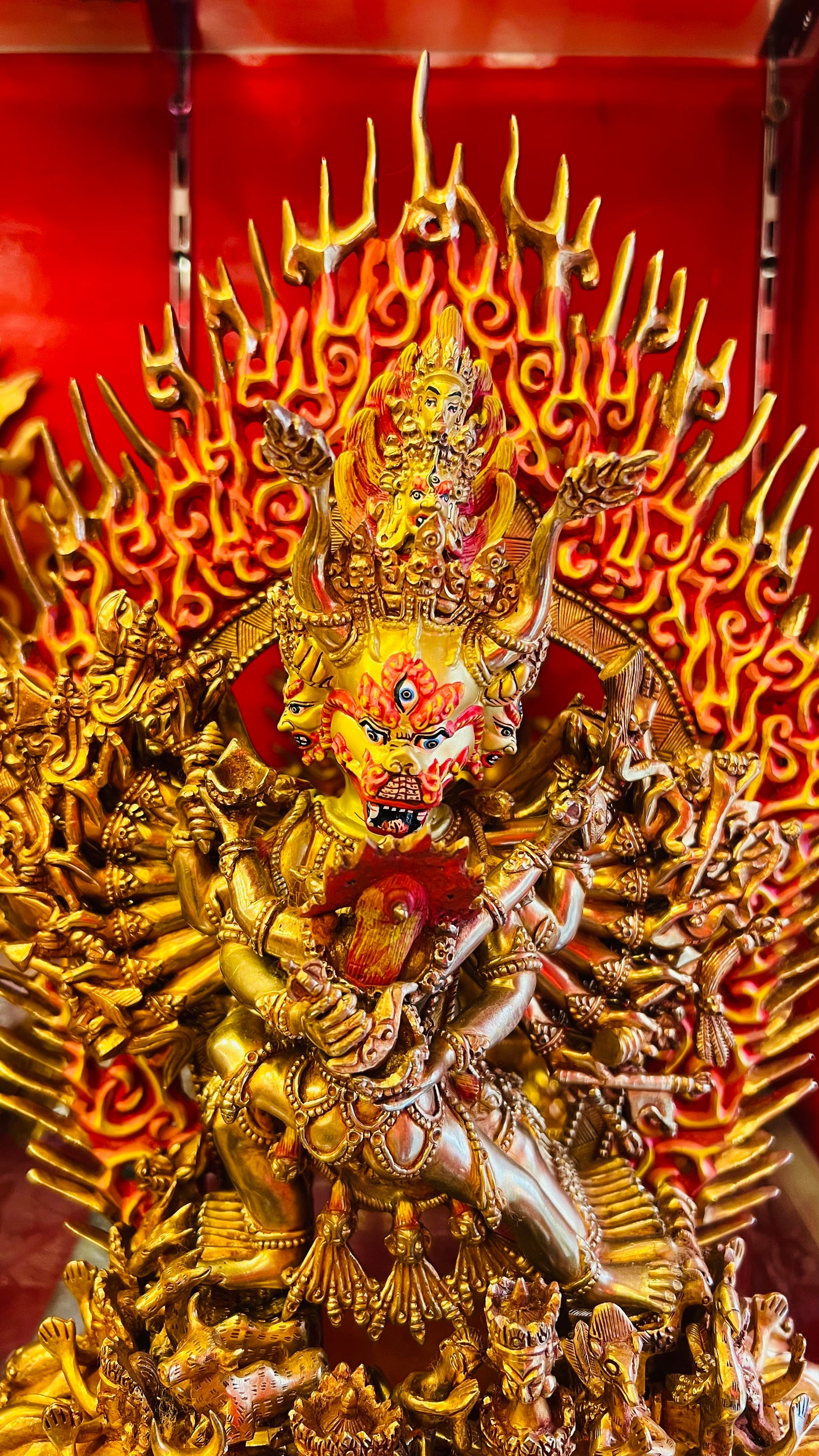 Yamantaka Buddha Statue 37cm / 14.6" Hand-Carved Copper Gilded & Painted – Vajrabhairava Himalayan Sacred Art – Handmade Tibetan Buddhist Statue, Lost-Wax Cast Himalayan Art from Nepal