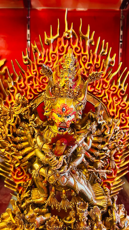 Yamantaka Buddha Statue 37cm / 14.6" Hand-Carved Copper Gilded & Painted – Vajrabhairava Himalayan Sacred Art
