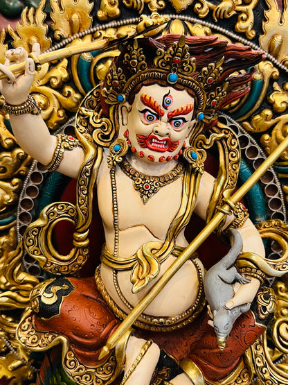 White Jambhala (Wealth Deity) Buddha Statue 45cm / 17.7" Hand-Carved Copper Gilded Painted – Museum-Quality Himalayan Art Nepal