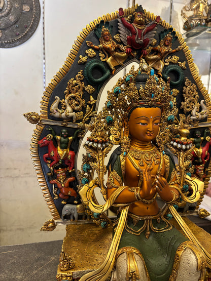 Maitreya Buddha Statue 60cm / 23.6" Hand-Carved Copper Painted – Future Buddha Ancient Technique Masterwork Nepal