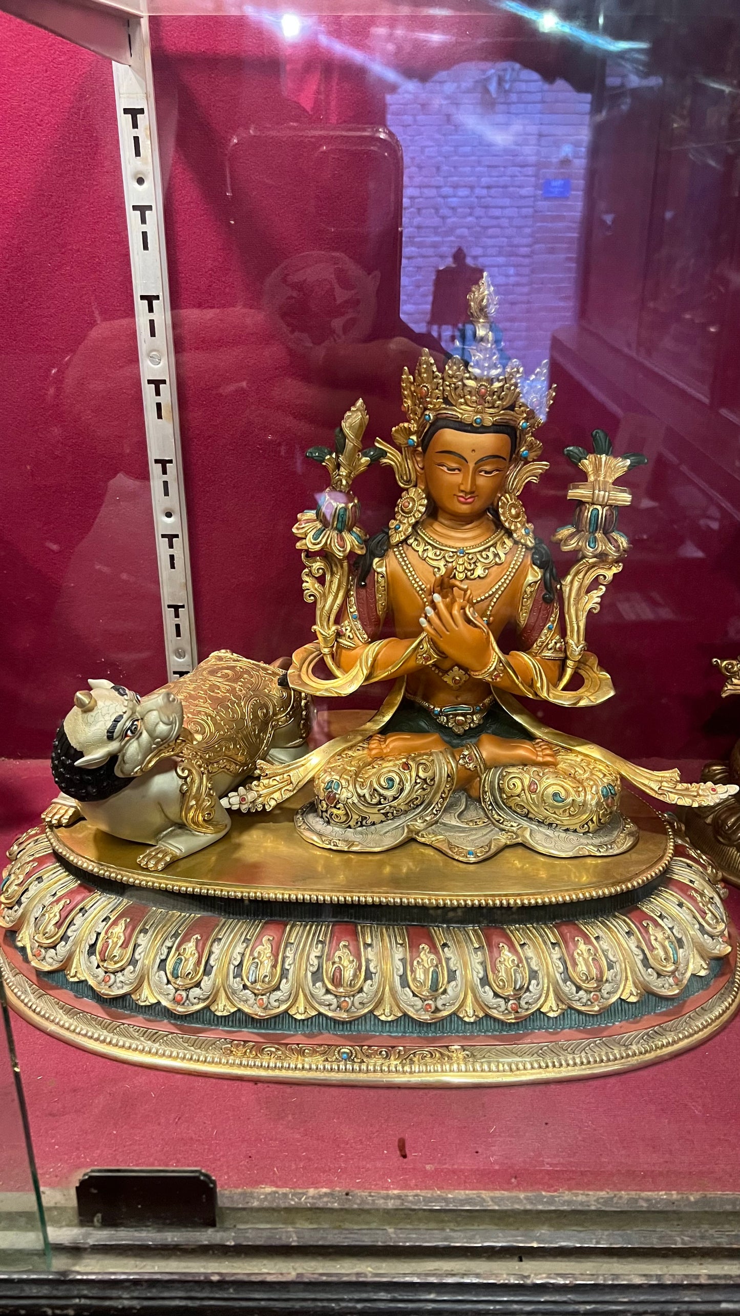 50cm Simhanada Manjushri Riding a Lion Statue – Hand-Carved Copper Gold-Plated Painted Masterwork, Tibetan Buddhist Wisdom Deity from Nepal – Handmade Tibetan Buddhist Statue, Lost-Wax Cast Himalayan Art from Nepal