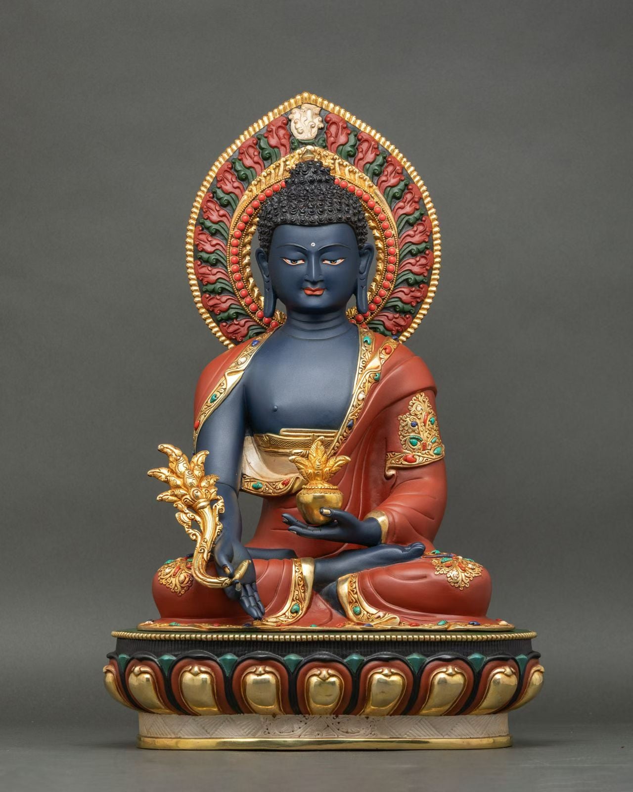 Triple Gem Buddha (Shakyamuni Medicine Buddha Amitabha) Statues 50cm / 19.7" Hand-Carved Copper Gilded Painted – Handmade in Nepal | Bo Tree Arts