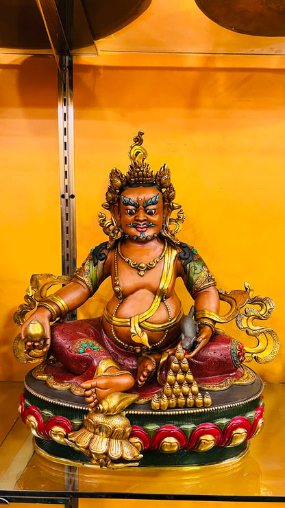 48cm Yellow Jambhala Statue Hand-Carved Copper Painted Three-Color Design – Tibetan Style Wealth Deity Masterwork Nepal