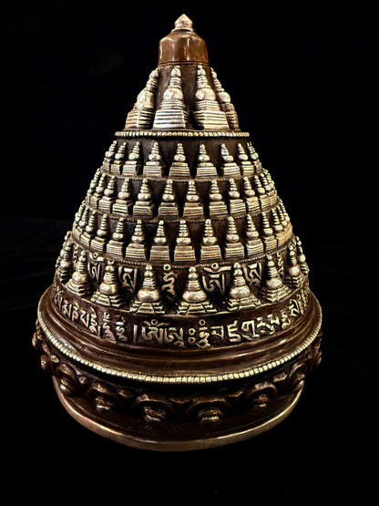 108 Stupa Buddha Statue 21cm / 8.3" Hand-Carved Copper Silver-Gilt – Sacred Relic Shrine Botree Arts Collection