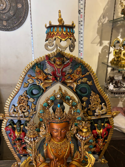 Maitreya Buddha Statue 60cm / 23.6" Hand-Carved Copper Painted – Future Buddha Ancient Technique Masterwork Nepal