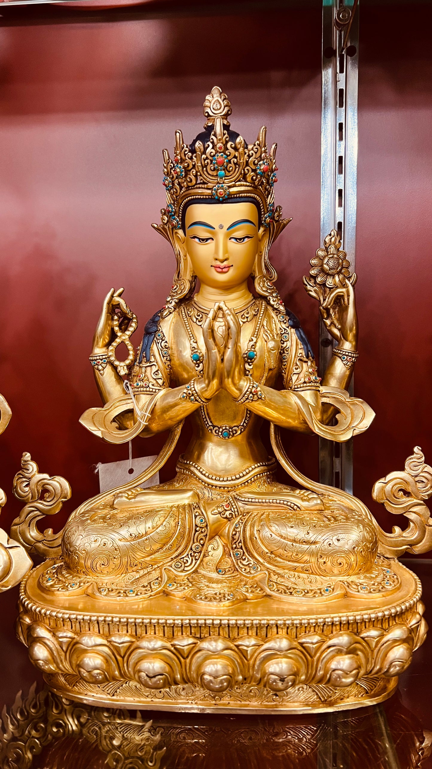 Four-Armed Avalokiteshvara Buddha Statue 33cm / 13" Hand-Carved Copper Gilded – Chenrezig Traditional Masterwork Nepal – Handmade Tibetan Buddhist Statue, Lost-Wax Cast Himalayan Art from Nepal
