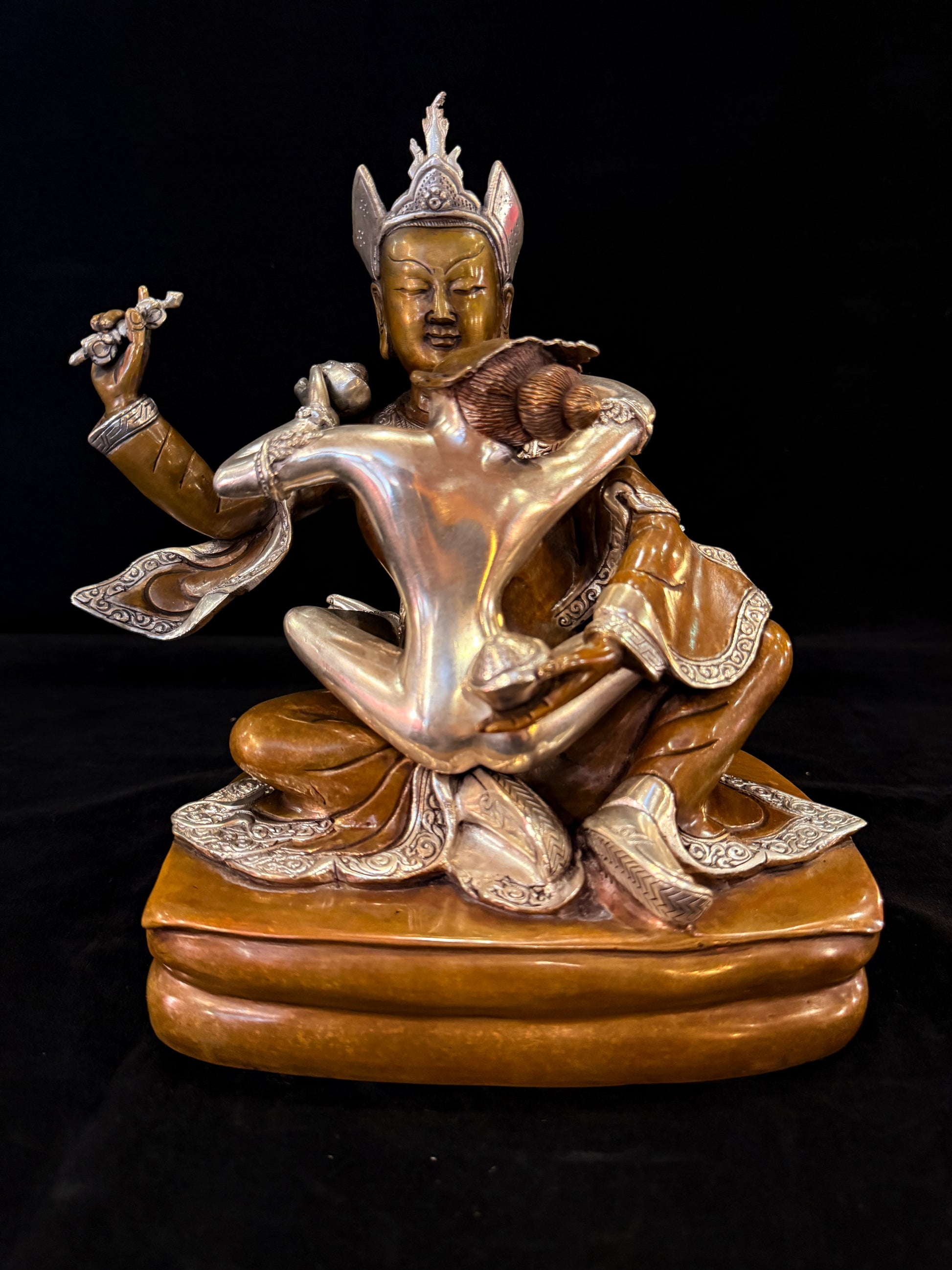 Padmasambhava Yab-Yum Statue 25cm / 9.8" Hand-Carved Copper Silver-Gilt – Guru Rinpoche Botree Arts Heritage Collection | Bo Tree Arts