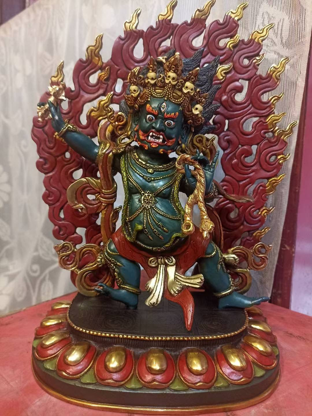Hand-Carved Copper Painted Vajrapani Bodhisattva Statue 33cm / 13" – Fine Craftsmanship Tibetan Style Dharmapala Masterwork Himalayan Art Nepal – Handmade Tibetan Buddhist Statue, Lost-Wax Cast Himalayan Art from Nepal