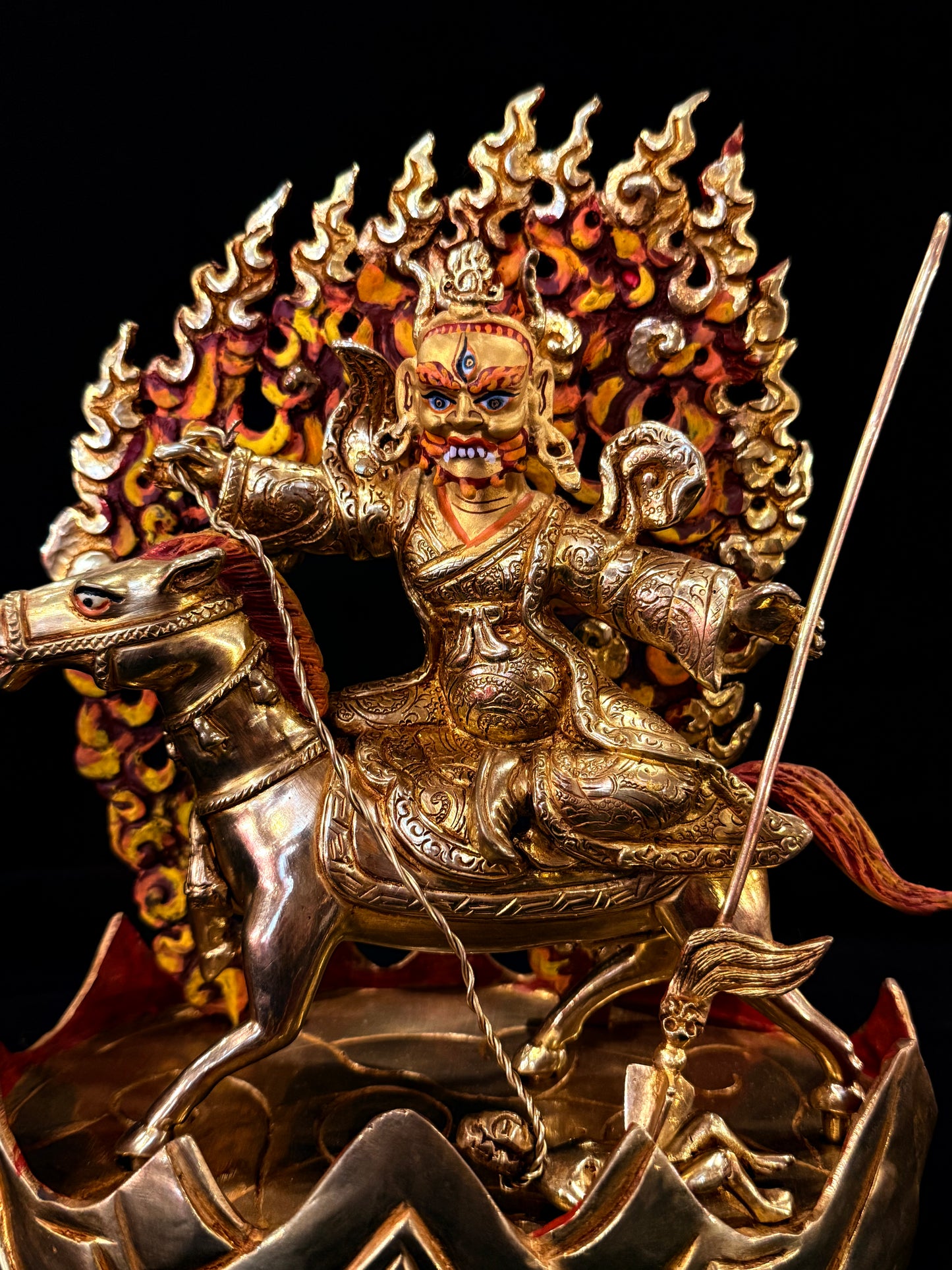 Setrap Buddha Statue 24cm / 9.4" Hand-Carved Copper Gilded with Painted Mandorla – Red Wrathful Protector Himalayan Art Collection – Handmade Tibetan Buddhist Statue, Lost-Wax Cast Himalayan Art from Nepal