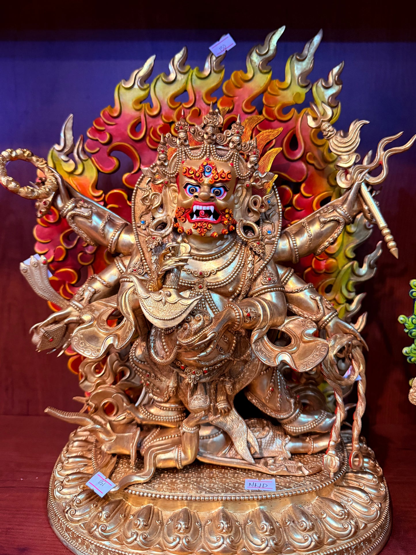 Six-Armed Mahakala Buddha Statue 35cm / 13.8" Hand-Carved Copper Gilded – Dharma Protector Masterwork Botree Arts Nepal – Handmade Tibetan Buddhist Statue, Lost-Wax Cast Himalayan Art from Nepal