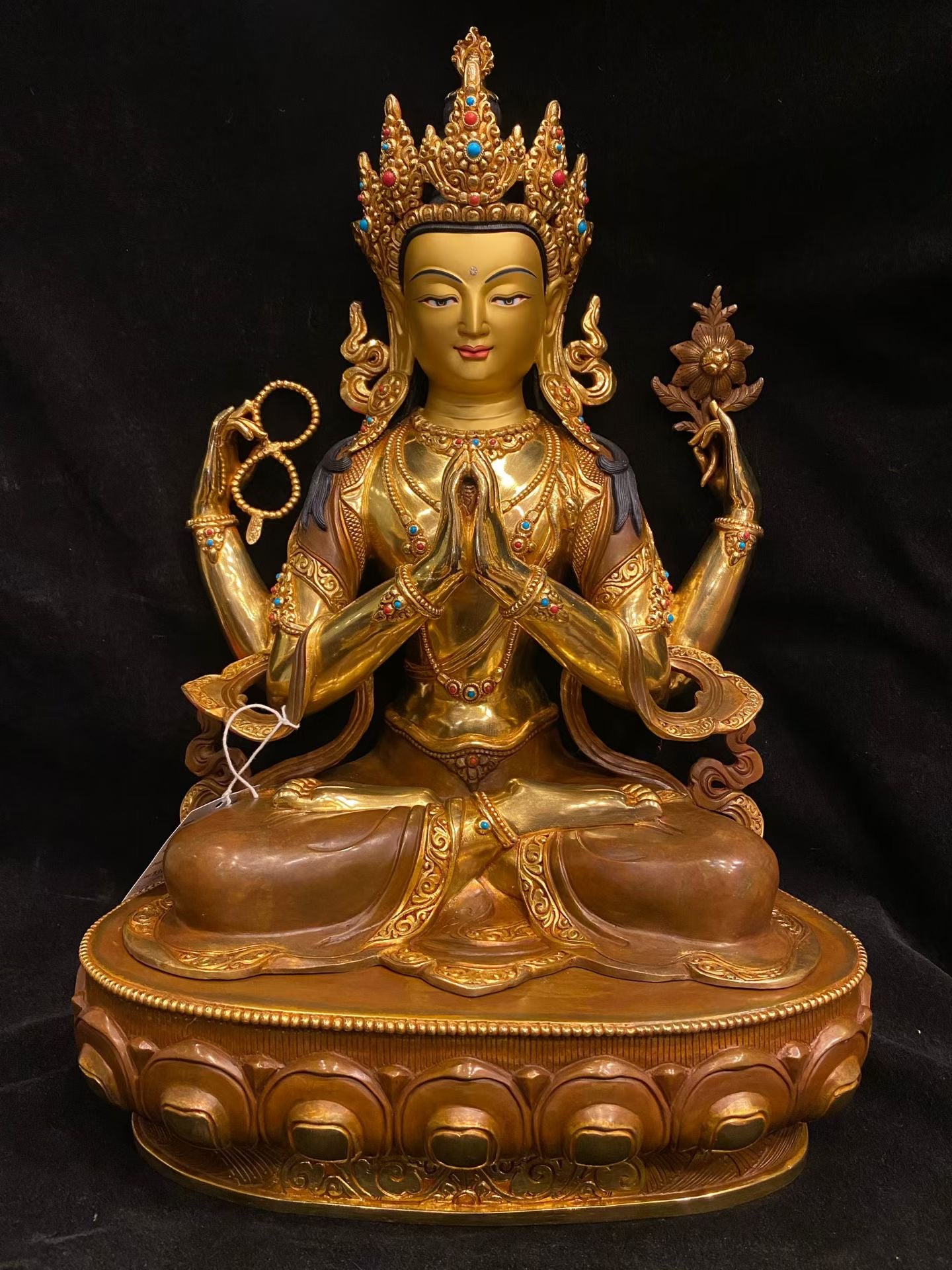 Four-Armed Avalokiteshvara (Chenrezig) Statue 45cm / 17.7" Hand-Carved Pure Copper Partially Gilded – Himalayan Art Nepal | Bo Tree Arts