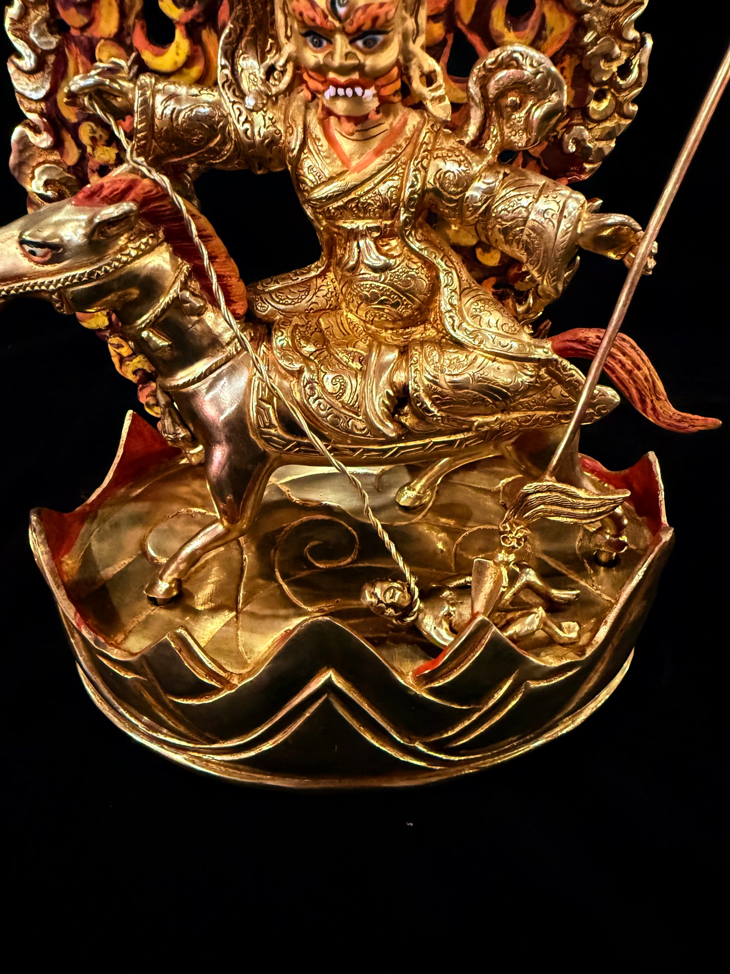 Setrap Buddha Statue 24cm / 9.4" Hand-Carved Copper Gilded with Painted Mandorla – Red Wrathful Protector Himalayan Art Collection – Handmade Tibetan Buddhist Statue, Lost-Wax Cast Himalayan Art from Nepal