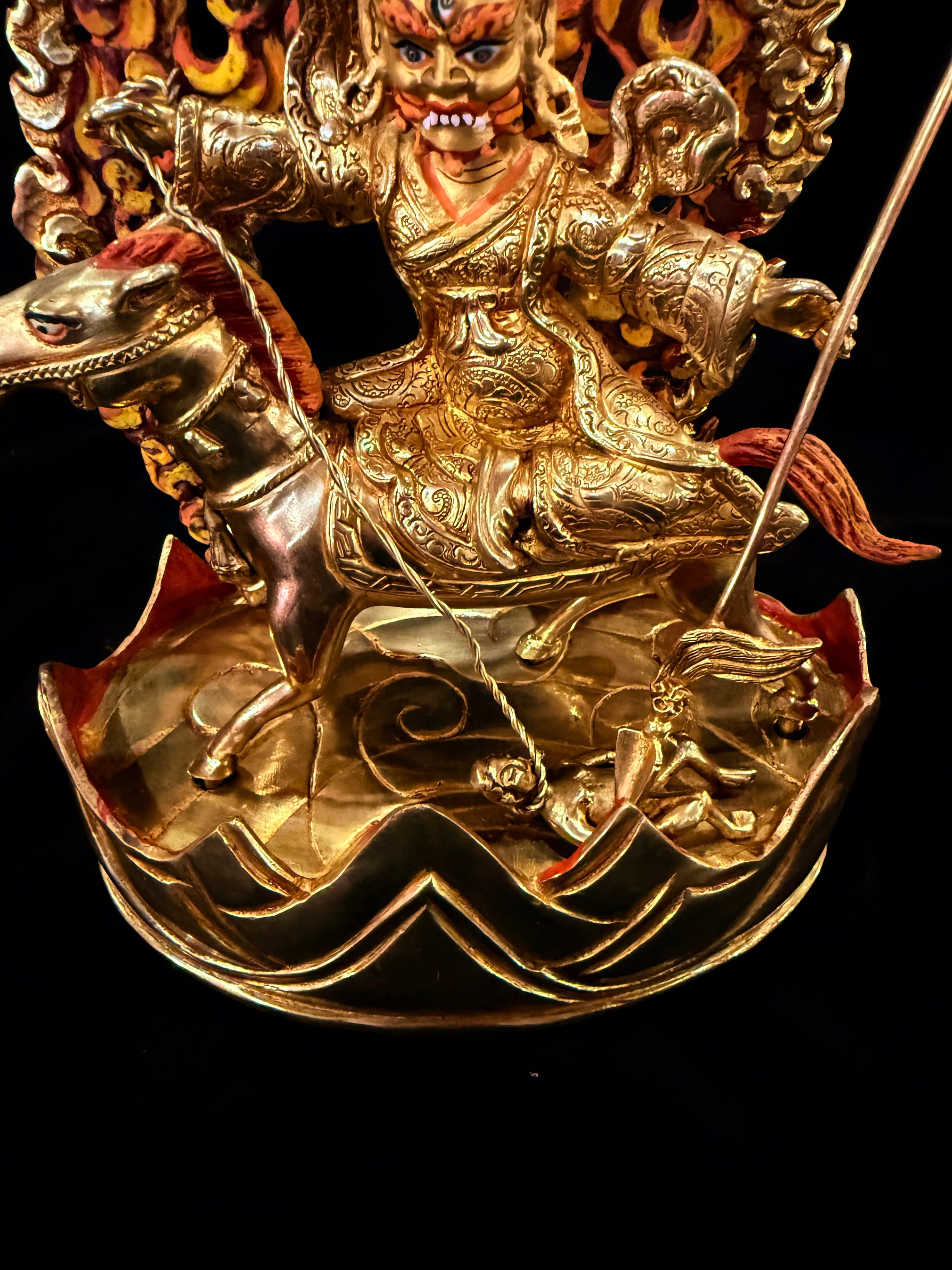 Setrap Buddha Statue 24cm / 9.4" Hand-Carved Copper Gilded with Painted Mandorla – Red Wrathful Protector Himalayan Art Collection | Bo Tree Arts
