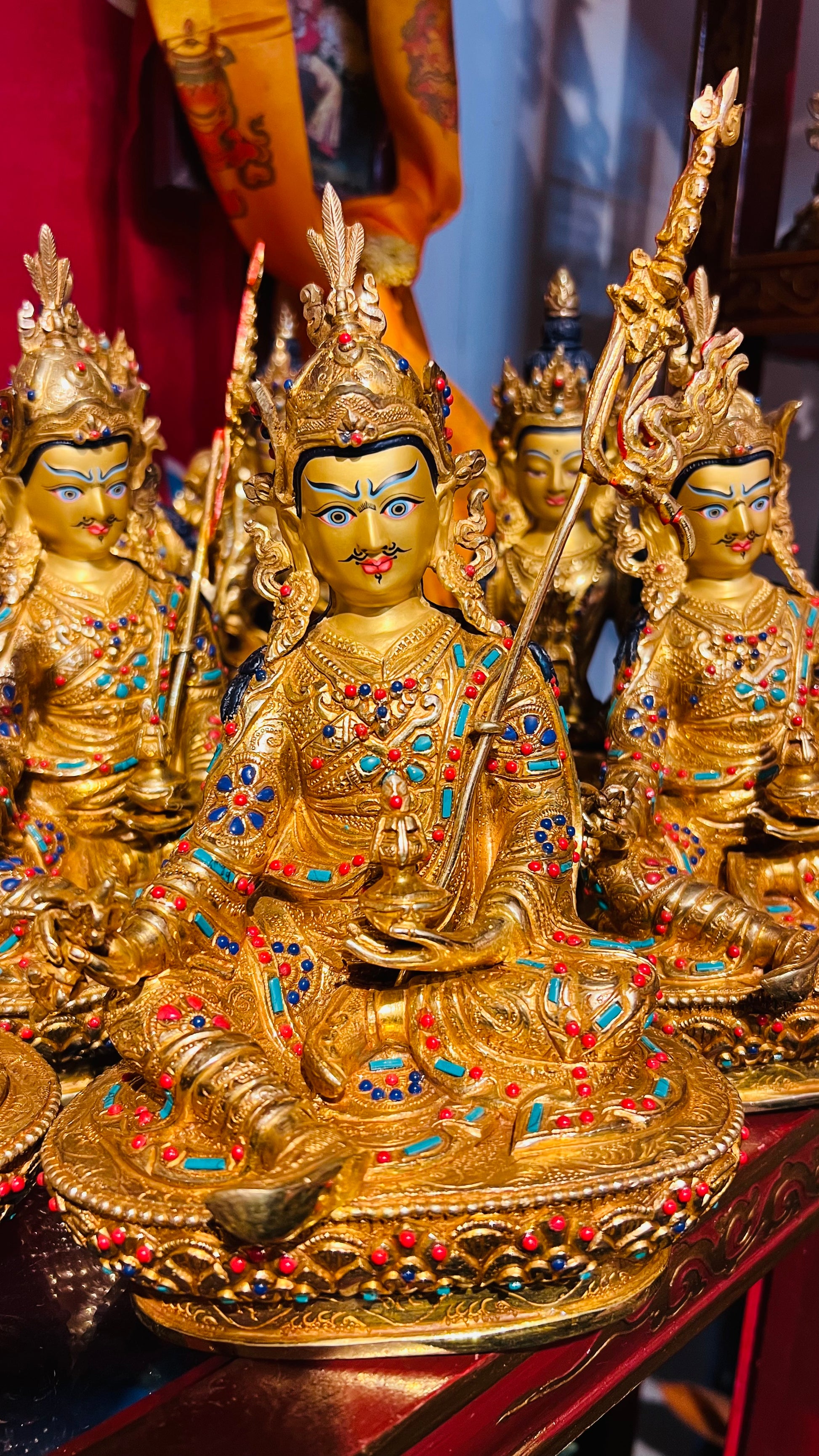 23cm Guru Rinpoche Padmasambhava Pure Hand-Carved Copper Statue – Gold-Plated with Inlaid Gemstones, Tibetan Style Masterwork Himalayan Art Nepal | Bo Tree Arts
