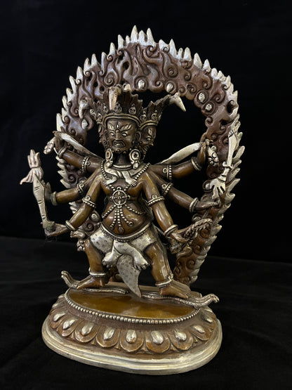 Hayagriva Buddha Statue 23cm / 9" Hand-Carved Copper Silver-Gilt – Horse-Headed Vajra Artisan Masterwork Nepal