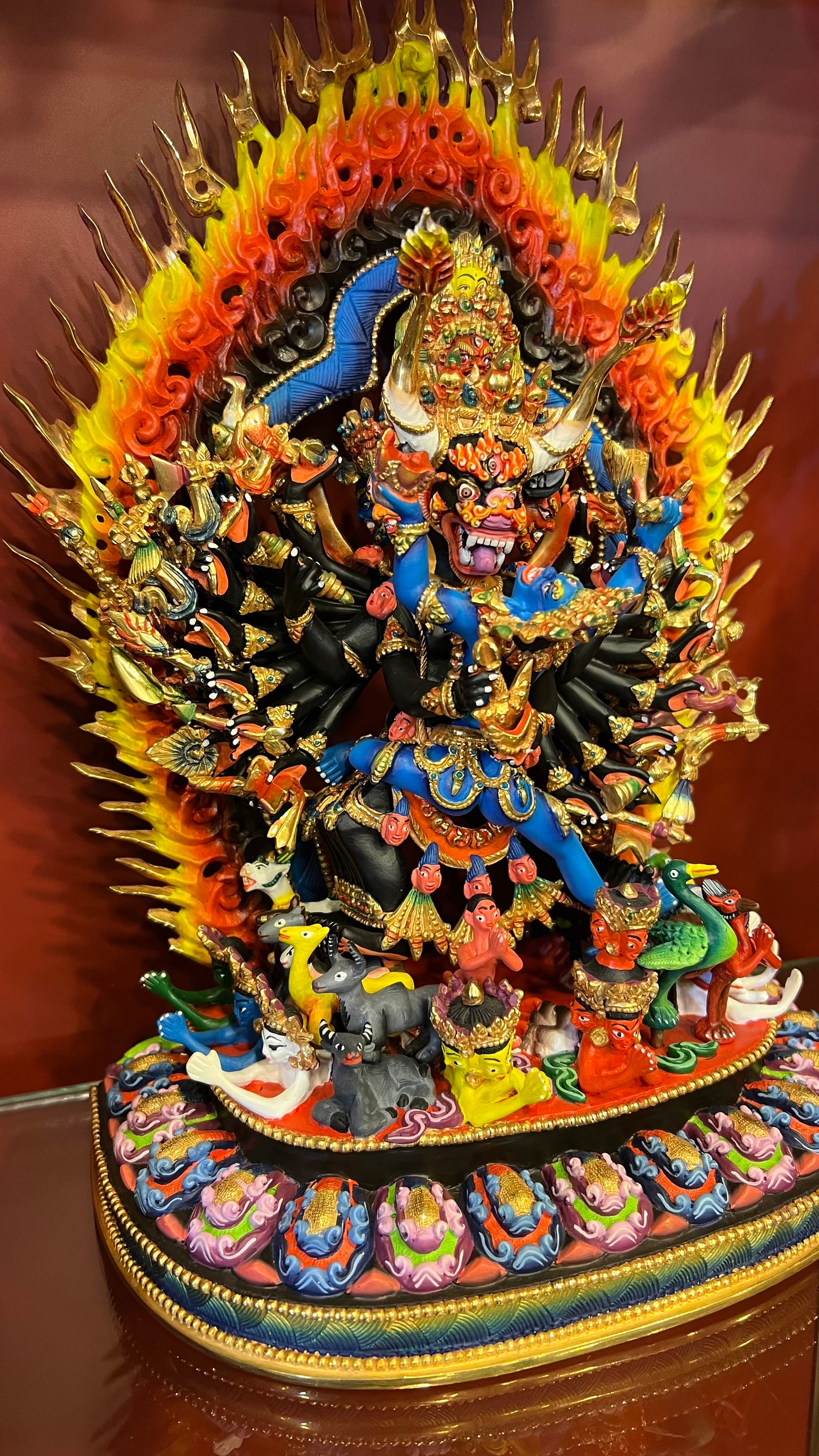 Yamantaka Buddha Statue 36cm / 14.2" Hand-Carved Copper Painted with Gilded Accents – Vajrabhairava Masterwork Botree Arts Nepal – Handmade Tibetan Buddhist Statue, Lost-Wax Cast Himalayan Art from Nepal