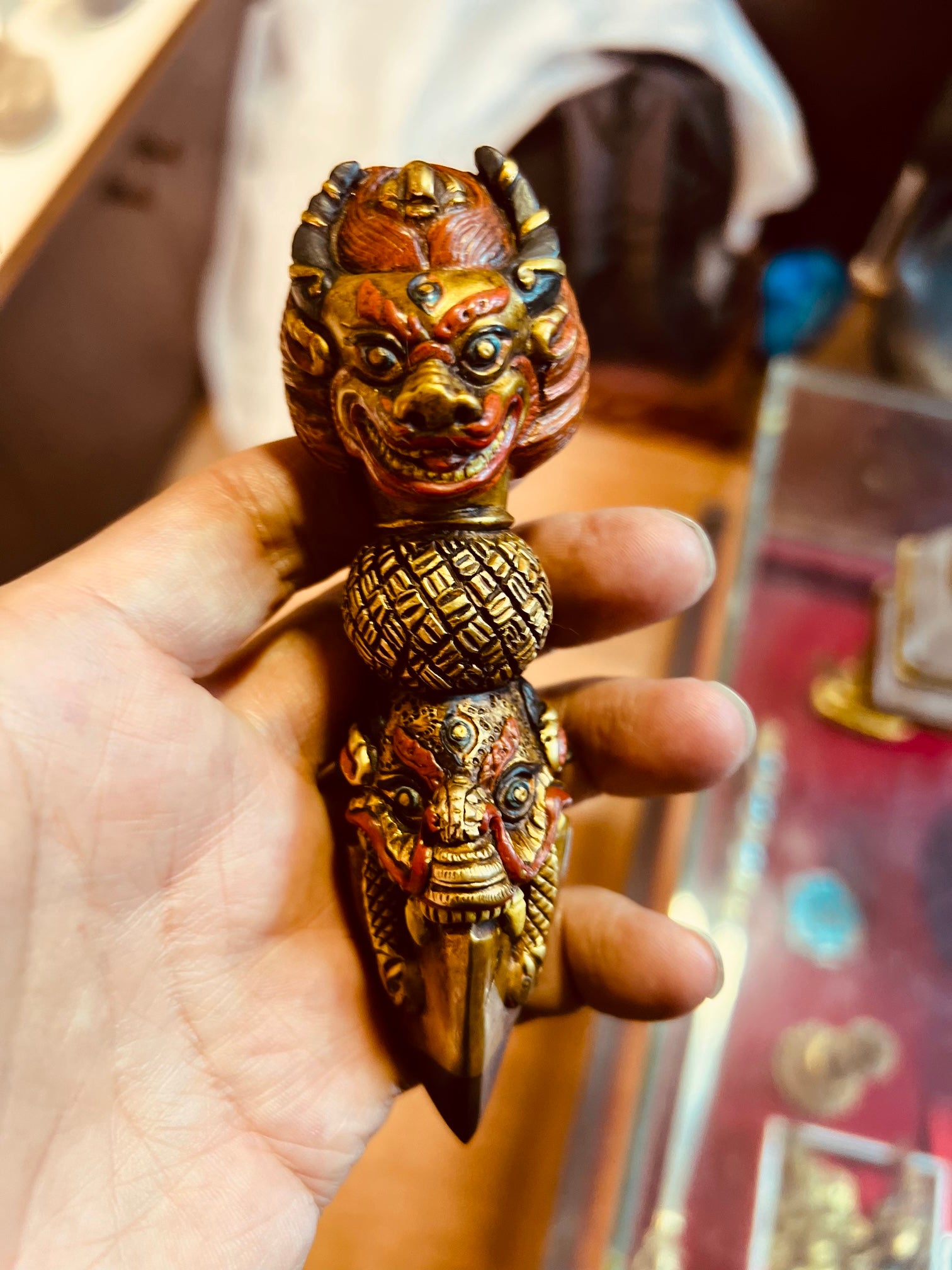 Yamantaka Vajra Ritual Scepter 14cm / 5.5" Solid Copper Gilded – Buffalo-Head Ritual Implement Botree Arts Himalayan Art | Bo Tree Arts