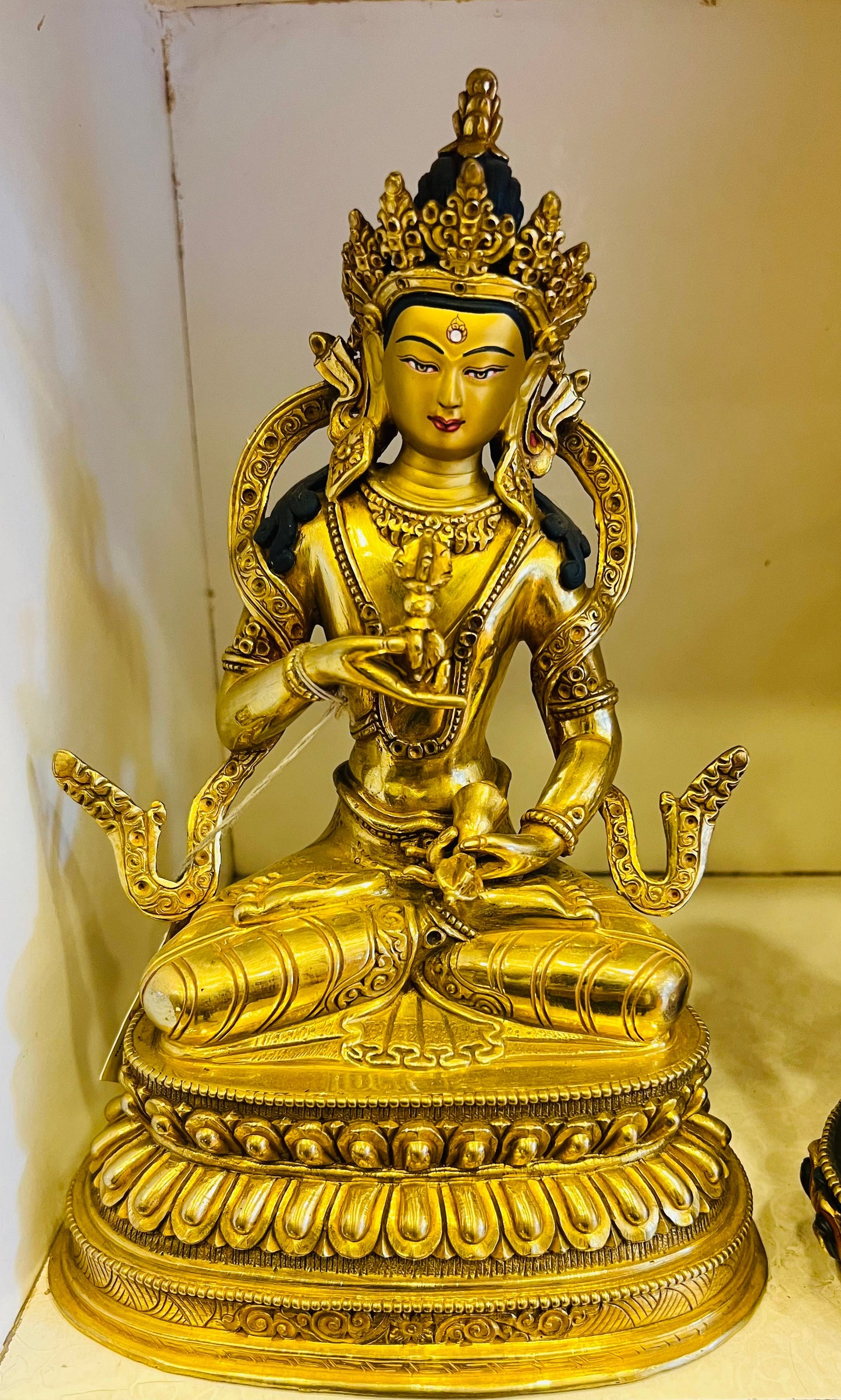 Vajrasattva Buddha Statue 25cm / 9.8" Hand-Carved Copper Gilded with Double Lotus Throne – Purification Deity Masterwork Himalayan Art Nepal – Handmade Tibetan Buddhist Statue, Lost-Wax Cast Himalayan Art from Nepal