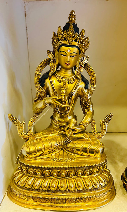 Vajrasattva Buddha Statue 25cm / 9.8" Hand-Carved Copper Gilded with Double Lotus Throne – Purification Deity Masterwork Himalayan Art Nepal | Bo Tree Arts