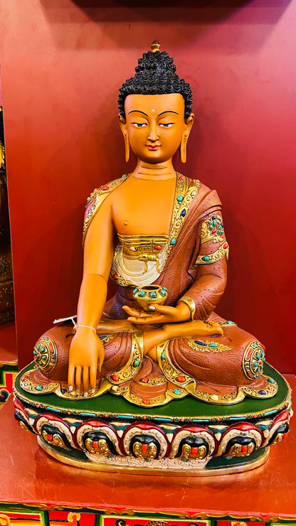 80cm Gilded Copper Painted Shakyamuni Buddha Statue with Vajrasana Throne – 46cm Figure, Tibetan Style Masterwork Himalayan Art Nepal