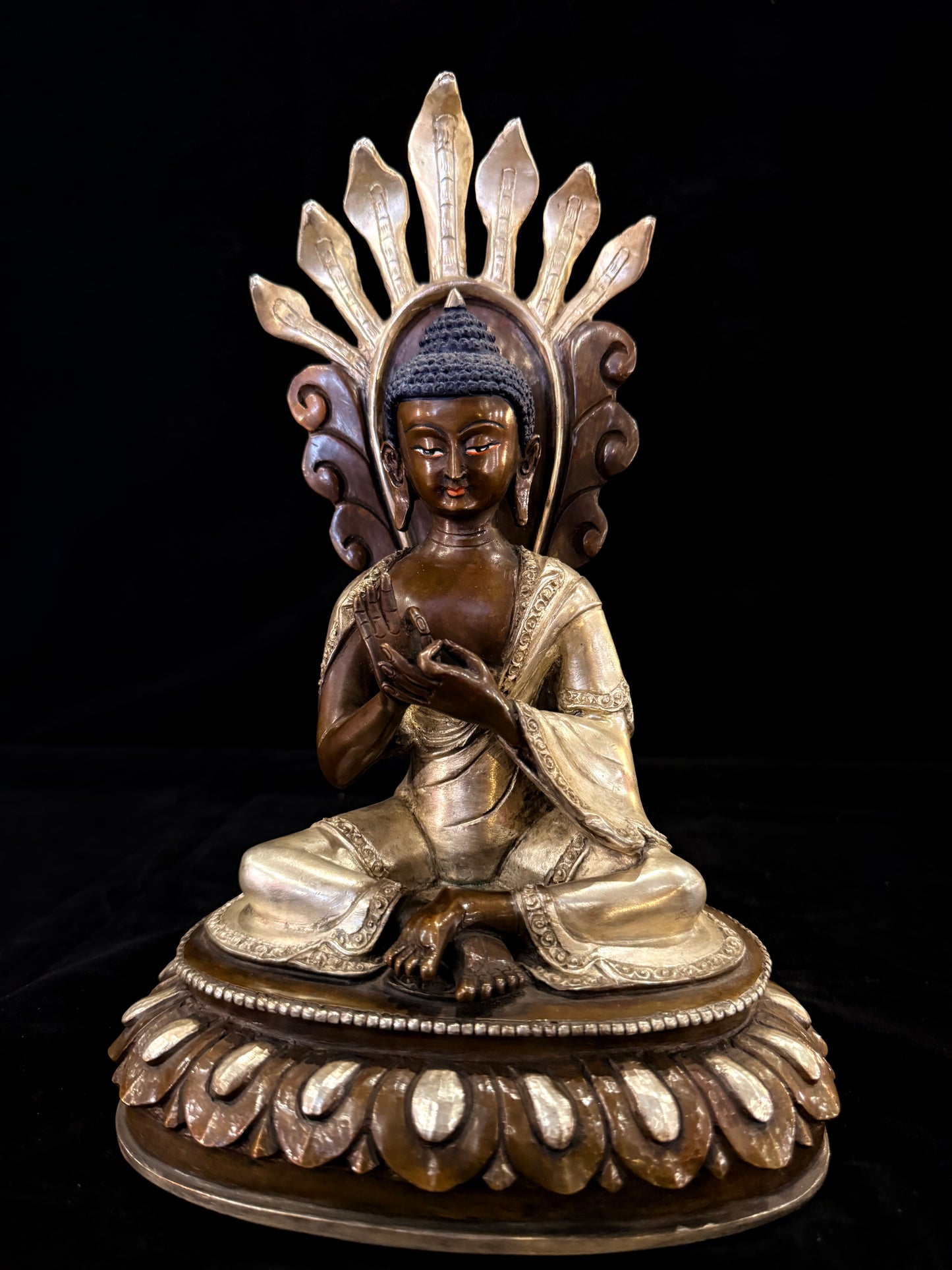 Nagarjuna Buddha Statue 28cm / 11" Hand-Carved Copper Silver-Gilt – Great Philosopher Botree Arts Heritage Collection – Handmade Tibetan Buddhist Statue, Lost-Wax Cast Himalayan Art from Nepal