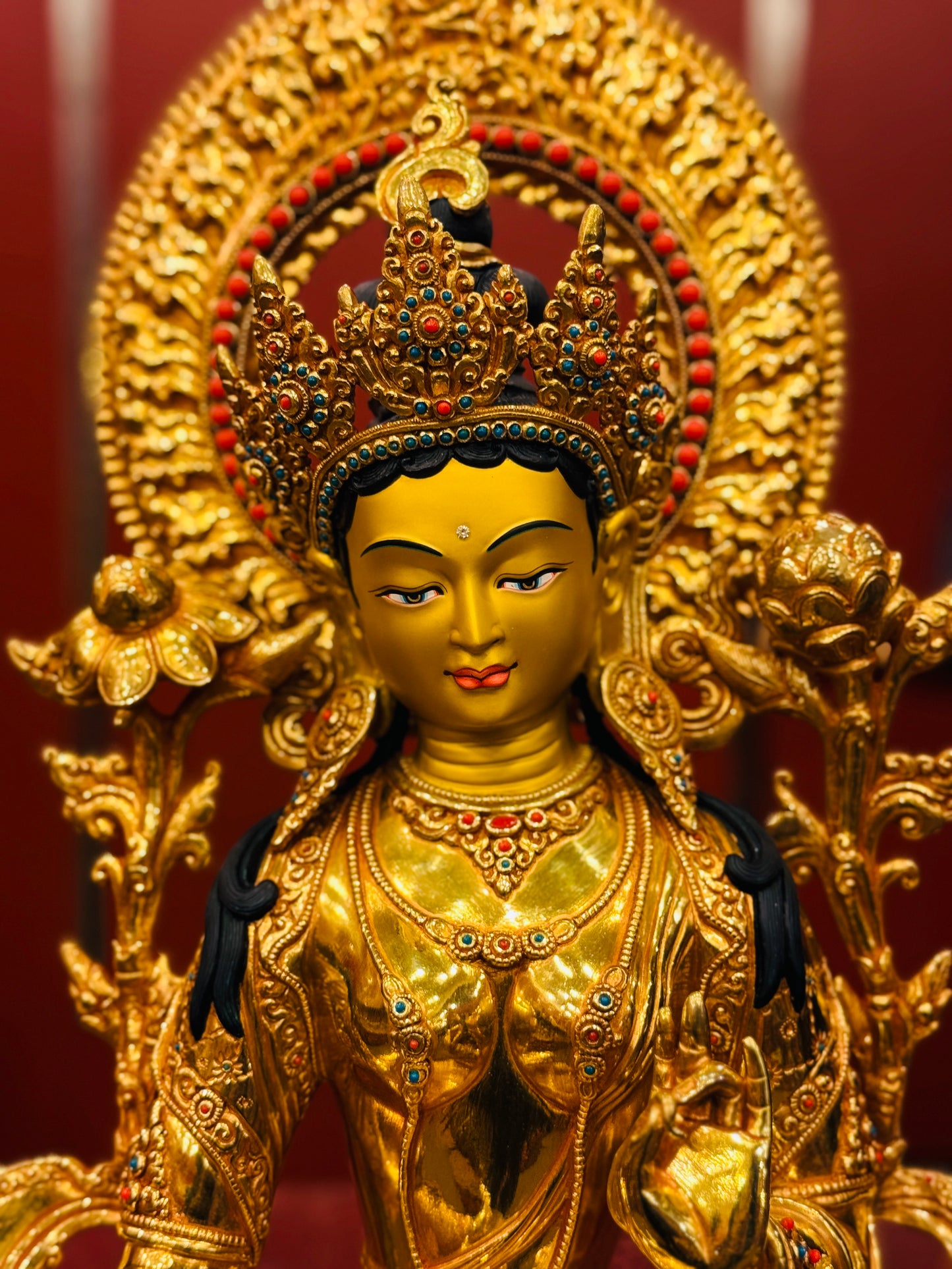 Green Tara Buddha Statue 50cm / 19.7" Hand-Carved Copper Gilded with Gemstone Inlay – Syamatara Botree Arts Nepal – Handmade Tibetan Buddhist Statue, Lost-Wax Cast Himalayan Art from Nepal